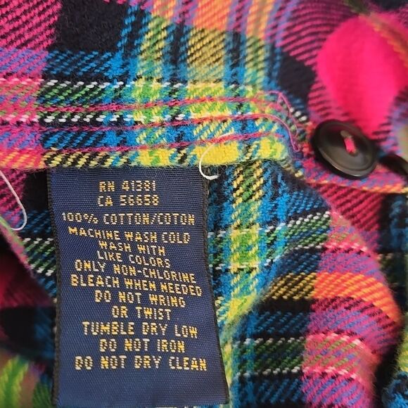 Ralph Lauren Bright Plaid Pink And Green Multicolor Flannel Shirt - Picture 7 of 7